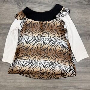 Hart Street Kids Girls 4T Tiger Animal Print Ruffle Long Sleeve Top‎ Brown White